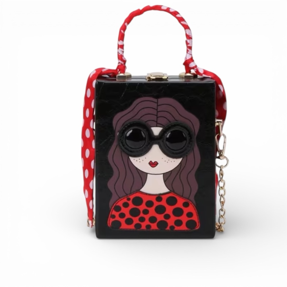 Vegan Leather Chic Iconic Movie Star; Polka Dots Black & Red Crossbody Bag NWOT